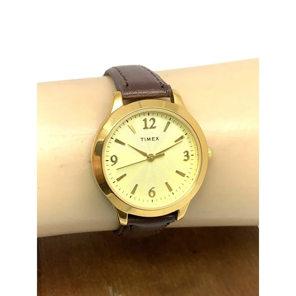 Timex Women's Watch TW2V36000 Quartz Gold Brown Leather Band 32mm